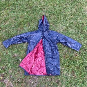 Reversible oversized long PVC raincoat